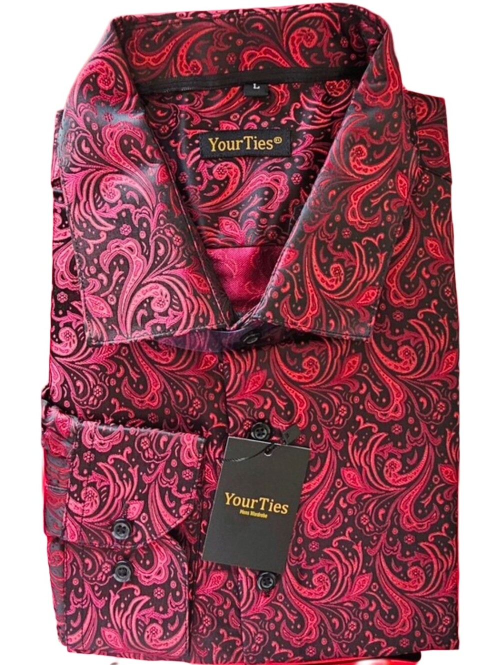 Men's Black Red Paisley Dress Shirt • Formal Wedding Party Button Down
